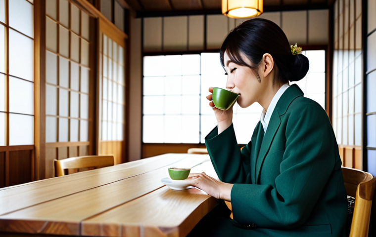 **

"A cozy, traditional Japanese cafe interior, soft natural lighting, a businesswoman in a modest business suit sits at a wooden table, sipping matcha, fully clothed, appropriate attire, safe for work, perfect anatomy, natural proportions, professional photography, high quality, family-friendly, authentic Japanese setting, well-formed hands, proper finger count, natural body proportions."

**