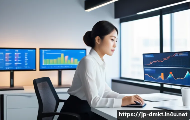 디지털 마케팅 연봉 협상 전략 - A modern Japanese office scene featuring a confident young professional woman in business attire, si...