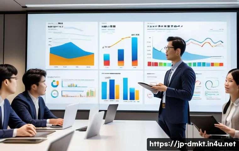디지털 마케팅 워크숍 및 세미나 후기 - A modern digital marketing workshop scene set in a sleek, bright conference room in Japan, featuring...